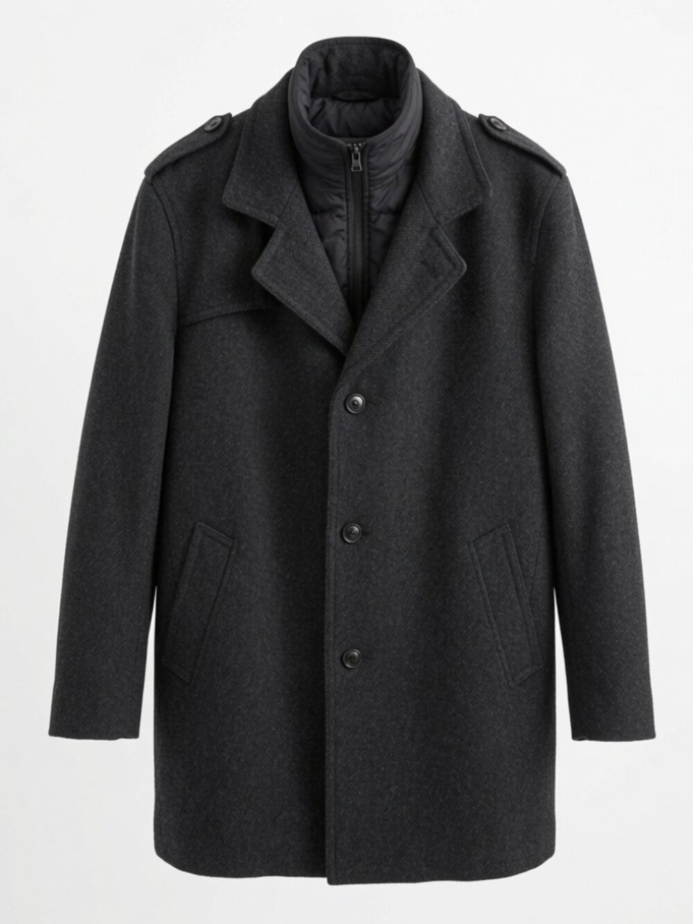 Bugatti Mens US 44 EU 54 XL Wool Classic Coat Grey Black Overcoat Peacoat Sharp